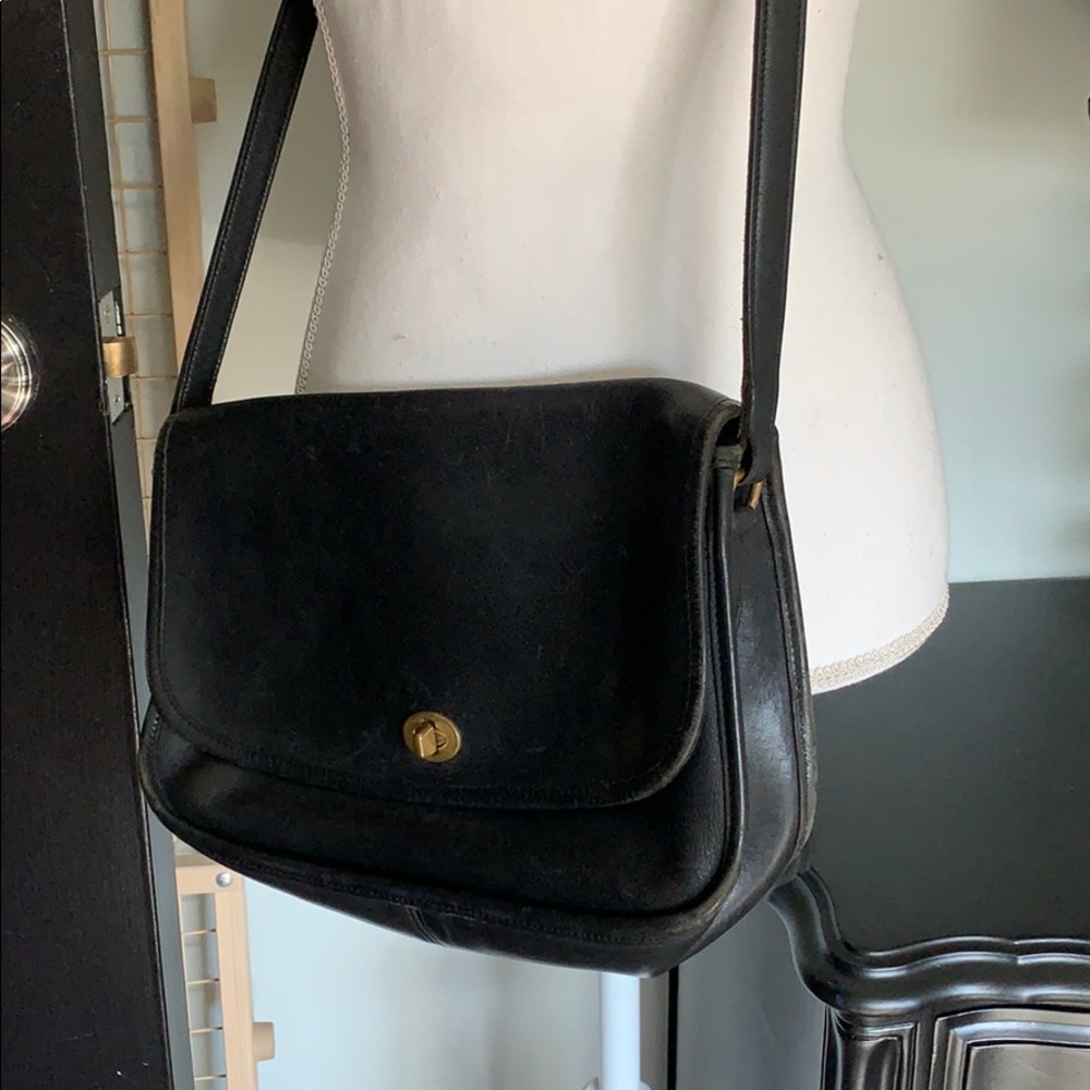 Vintage coach cross body black leather satchel original